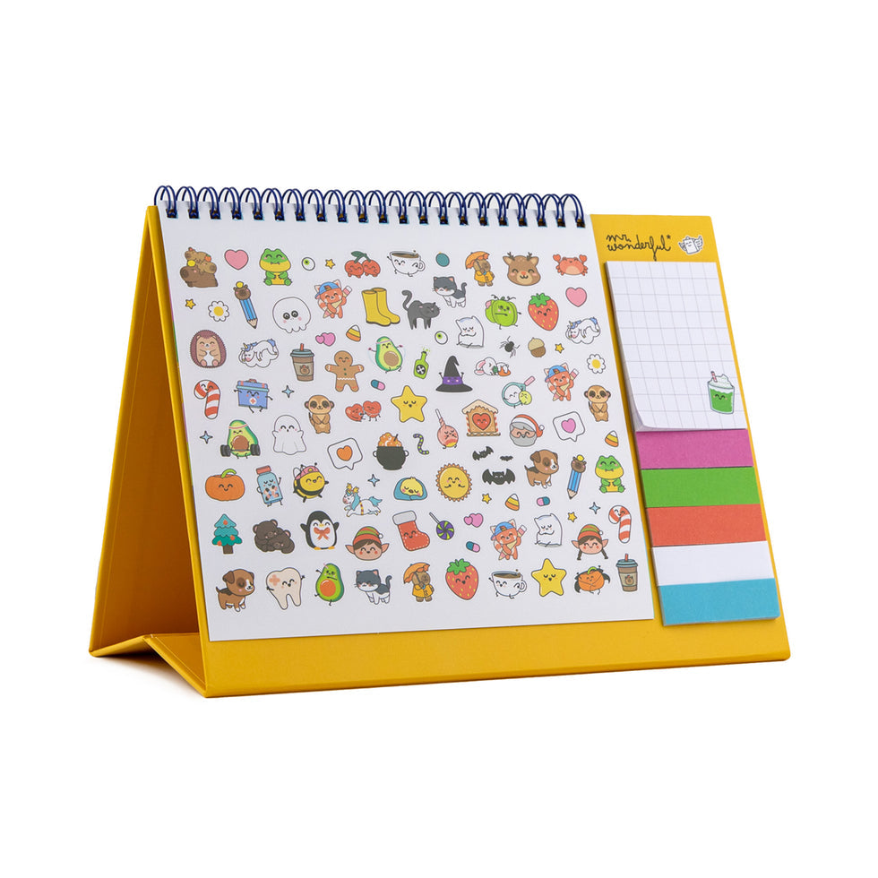 Calendário de Secretária 2027 Mr.Wonderful com Bloco de Notas, Post Its e Autocolantes