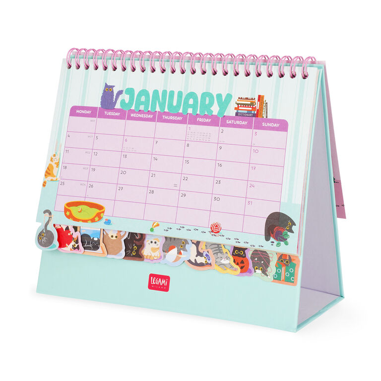 Calendário de Mesa 2027 com Autocolantes Gatinhos Legami