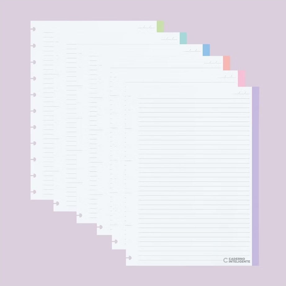 Recarga Folhas Grande Pautadas Coloridas Caderno Inteligente