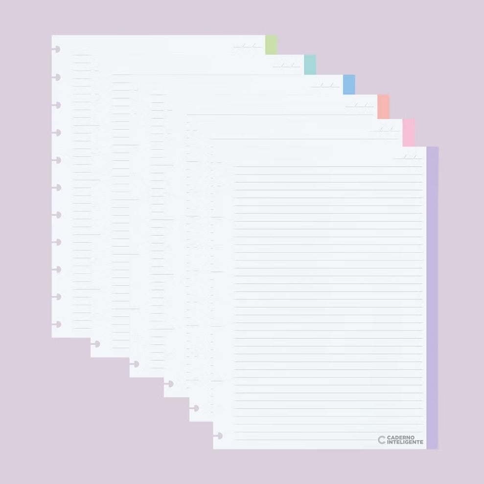 Recarga Folhas Grande Pautadas Coloridas Caderno Inteligente