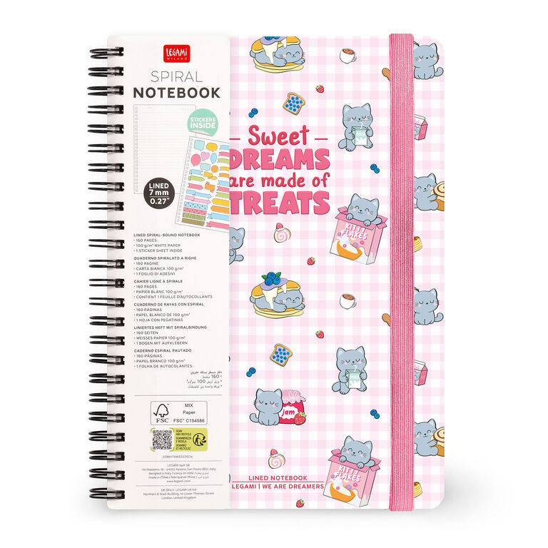 Caderno A5 em Espiral Pautado com Folha de Autocolantes Gato Legami