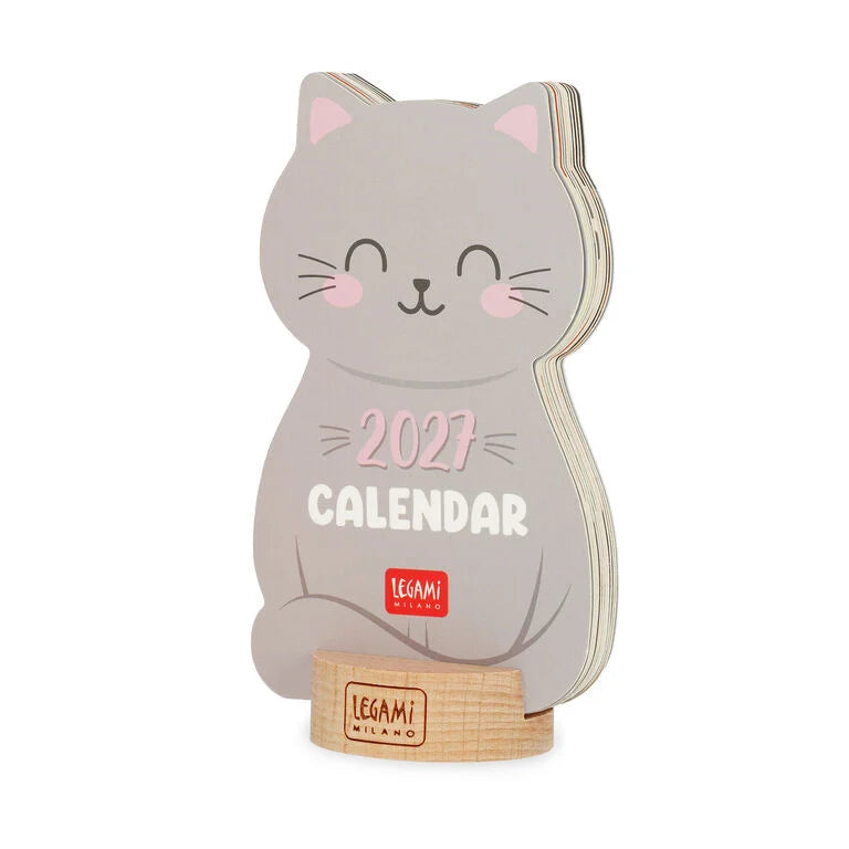 Calendário 2027 Gatinho com Base em Madeira Legami