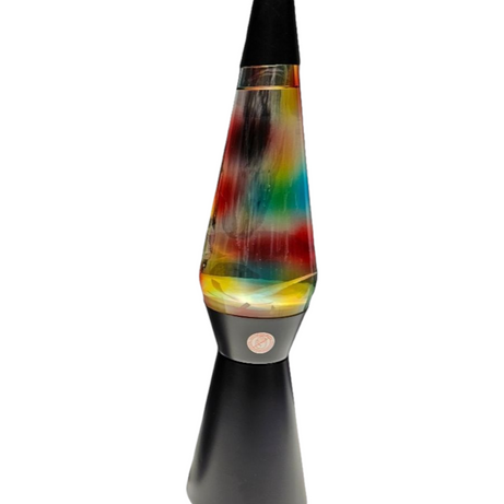 Candeeiro Lava Base Preta e Vidro Multicolor