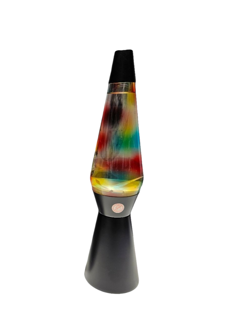 Candeeiro Lava Base Preta e Vidro Multicolor