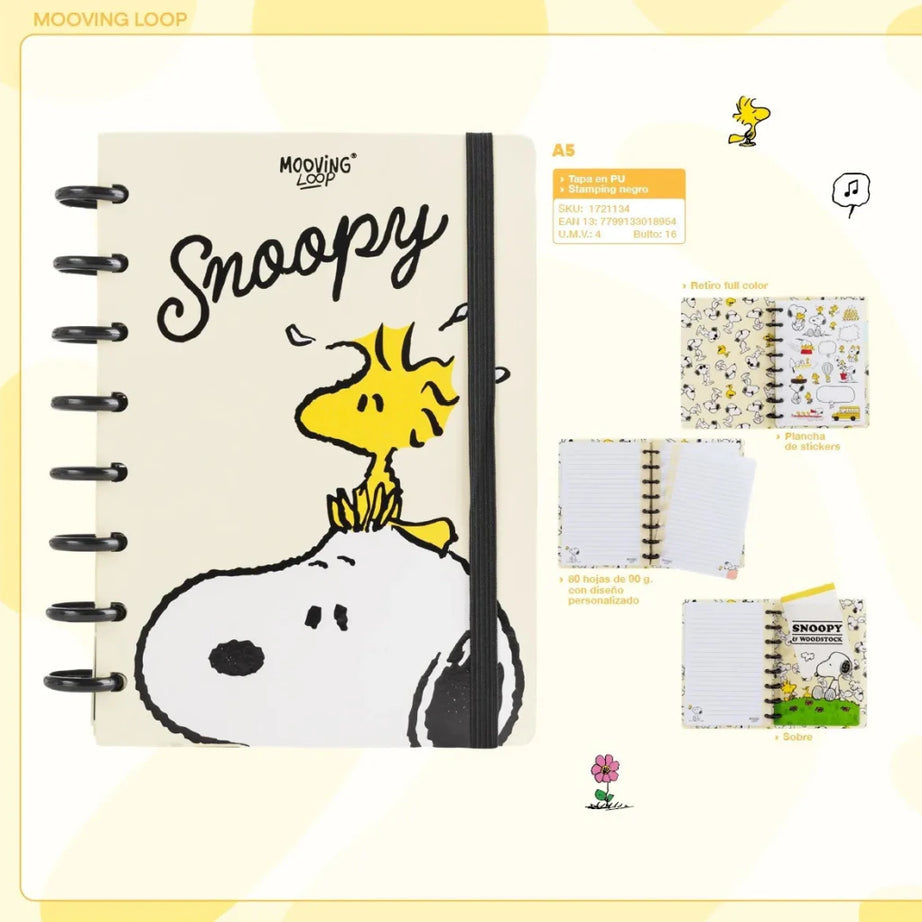 Caderno A5 Sistema de Discos Inteligente Snoopy