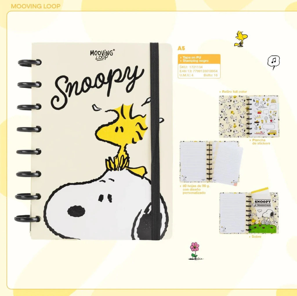 Caderno A5 Sistema de Discos Inteligente Snoopy