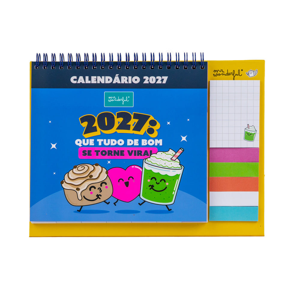 Calendário de Secretária 2027 Mr.Wonderful com Bloco de Notas, Post Its e Autocolantes
