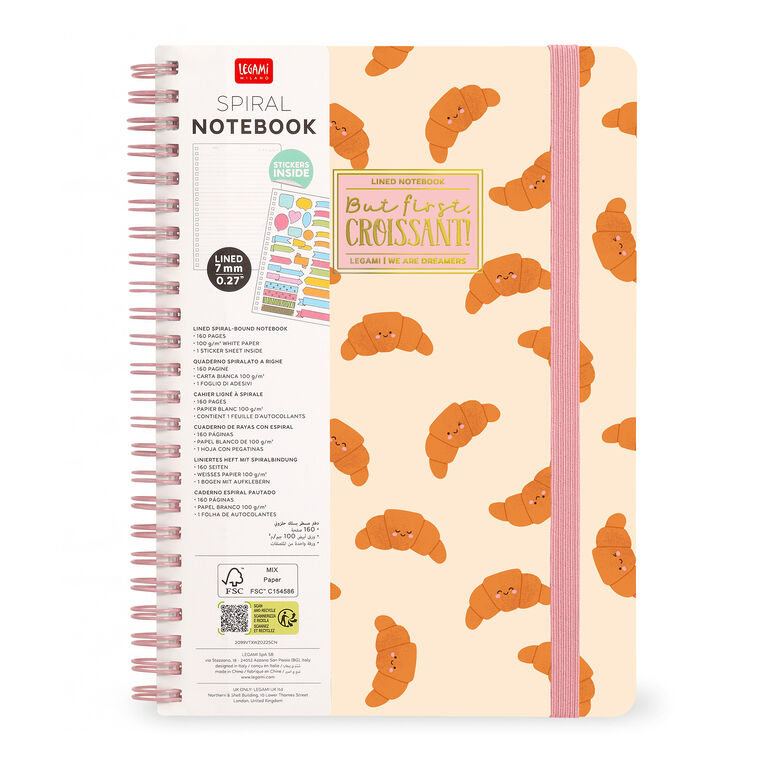 Caderno A4 em Espiral Pautado com Folha de Autocolantes Croissant Legami