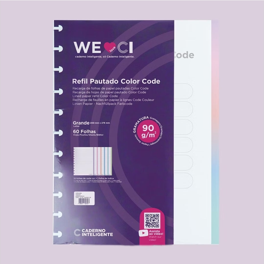 Recarga Folhas Grande Pautadas Coloridas Caderno Inteligente