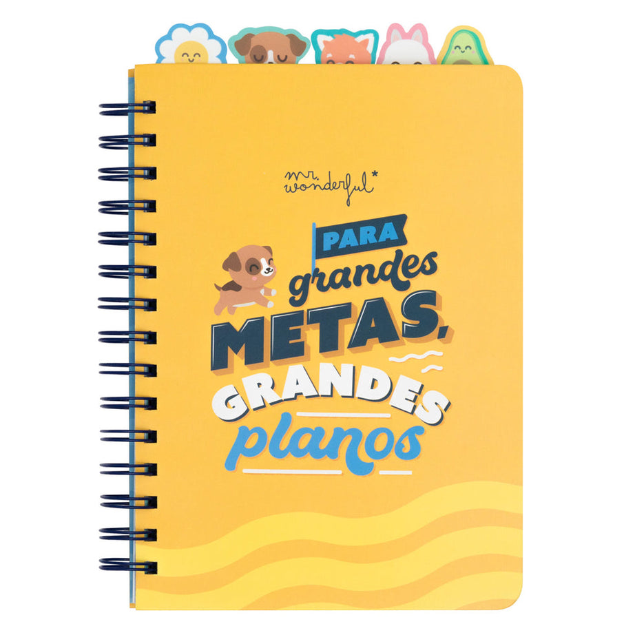 Caderno A5 Espiral Pautado Separadores "Para Grandes Metas Grandes Planos" Mr.Wonderful