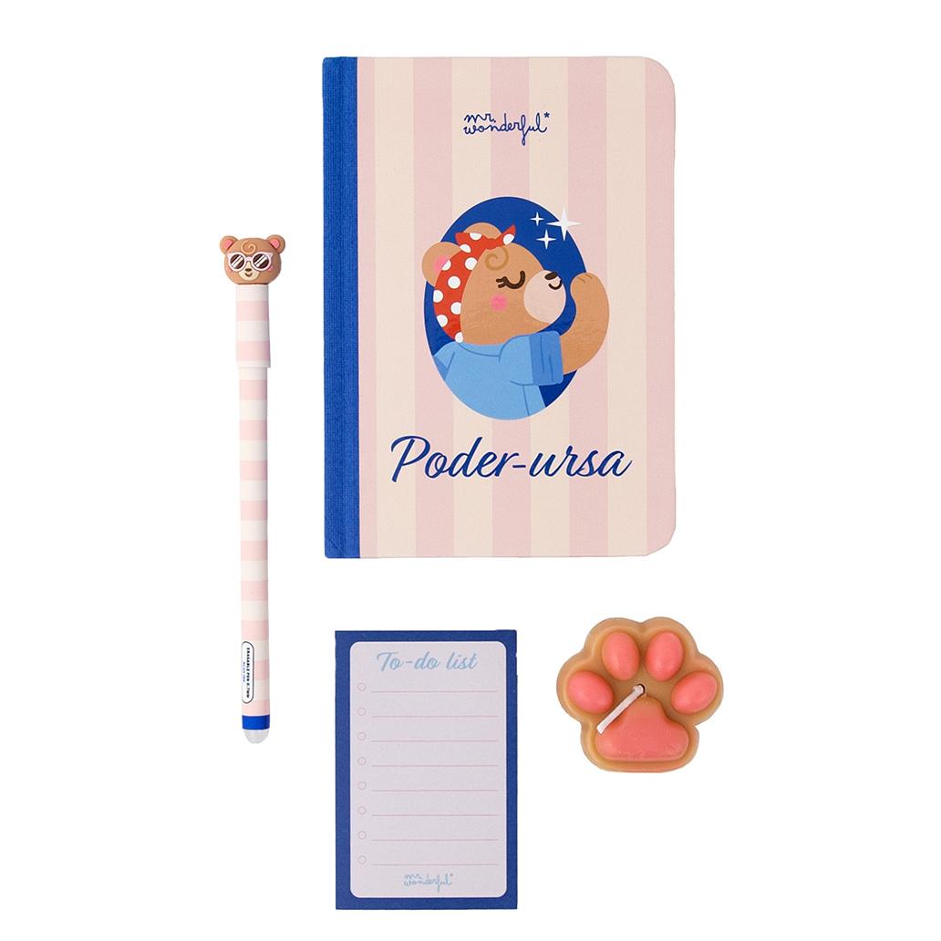 Conjunto Caneta Apagável Exclusiva + Caderno A6 + Bloco + Vela Mr.Wonderful