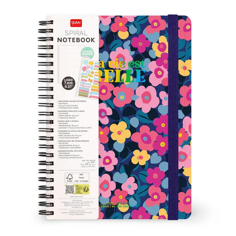 Caderno A5 em Espiral Pautado com Folha de Autocolantes Flores Legami