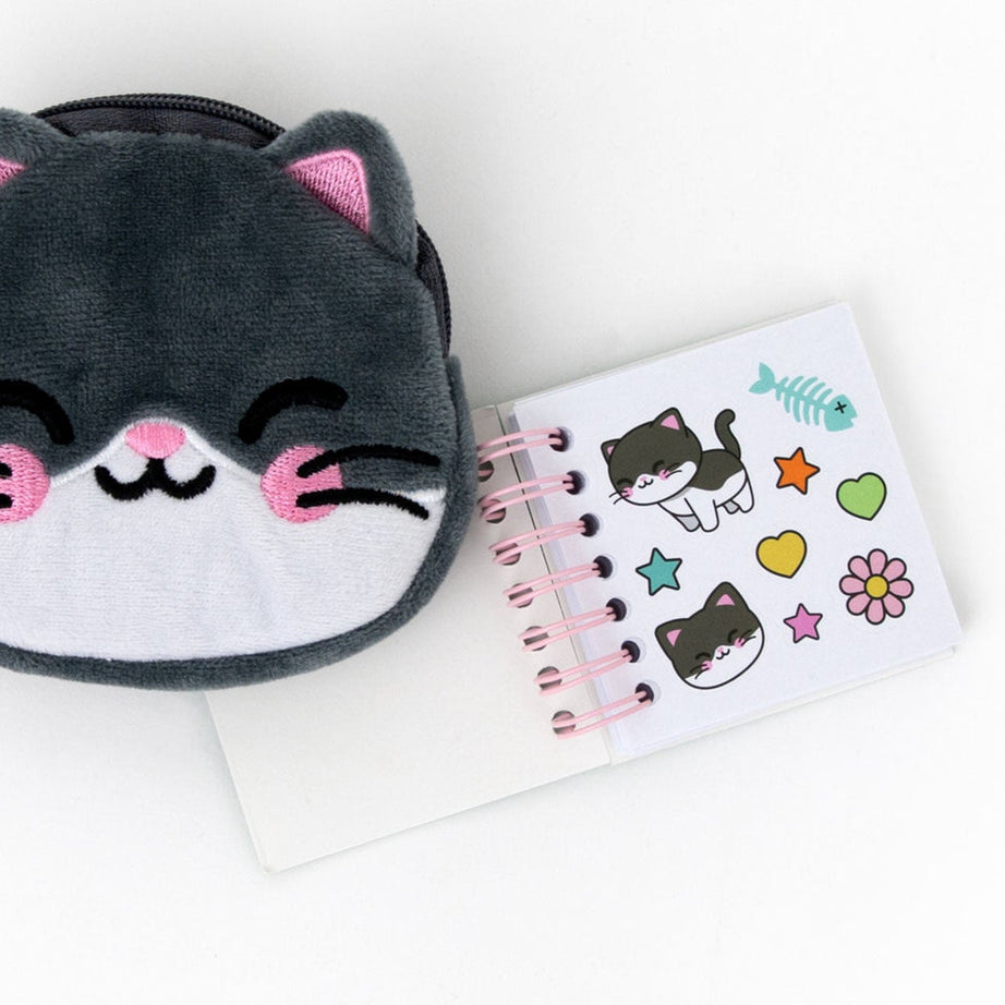 Porta Moedas Gato com Mini Caderno e Folha de Autocolantes Mr.Wonderful