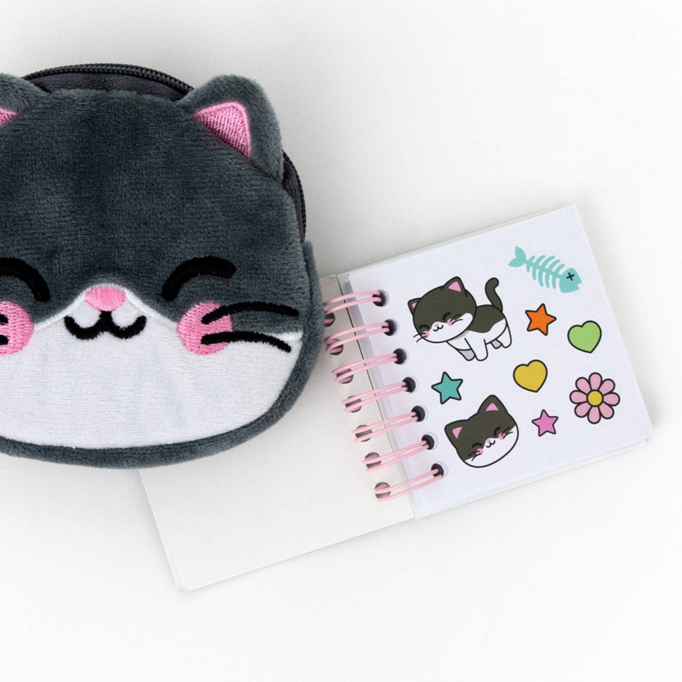 Porta Moedas Gato com Mini Caderno e Folha de Autocolantes Mr.Wonderful