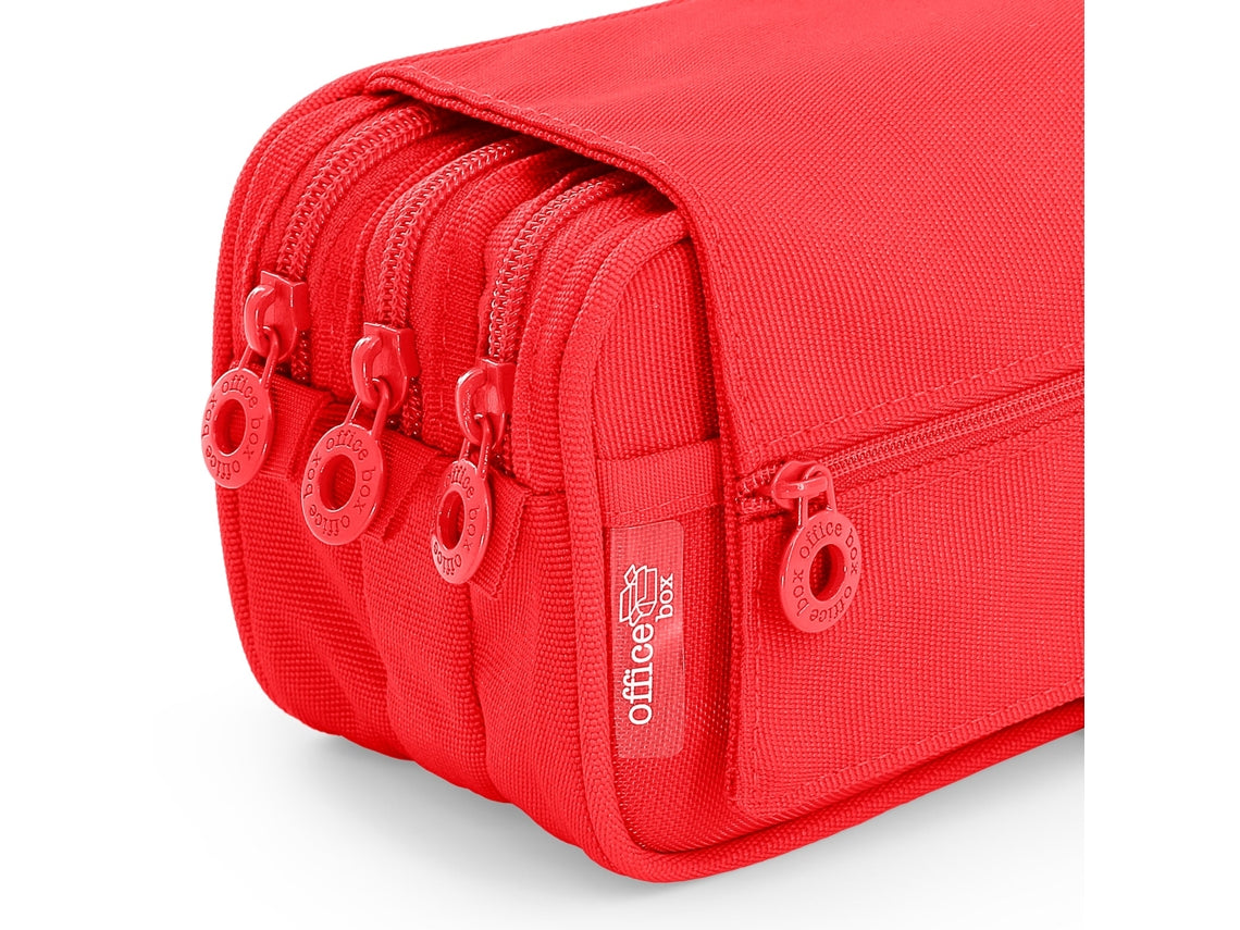 Estojo Triplo com Várias Divisórias Vermelho
