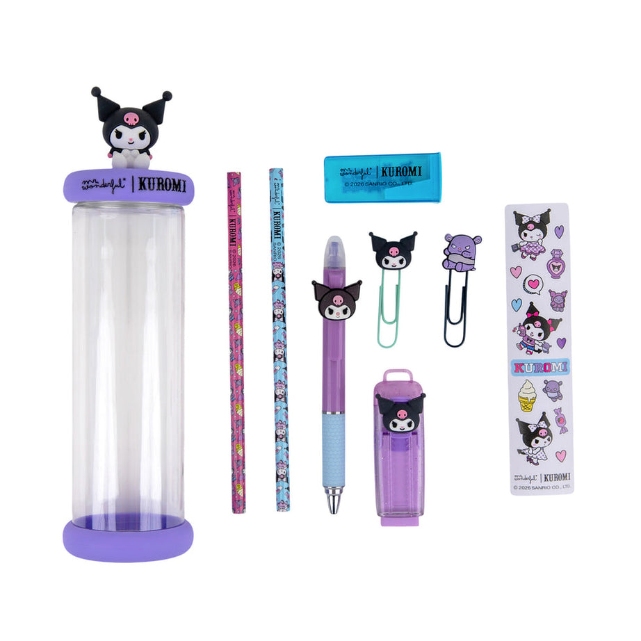 Estojo com Conjunto de Papelaria  Kuromi Mr.Wonderful