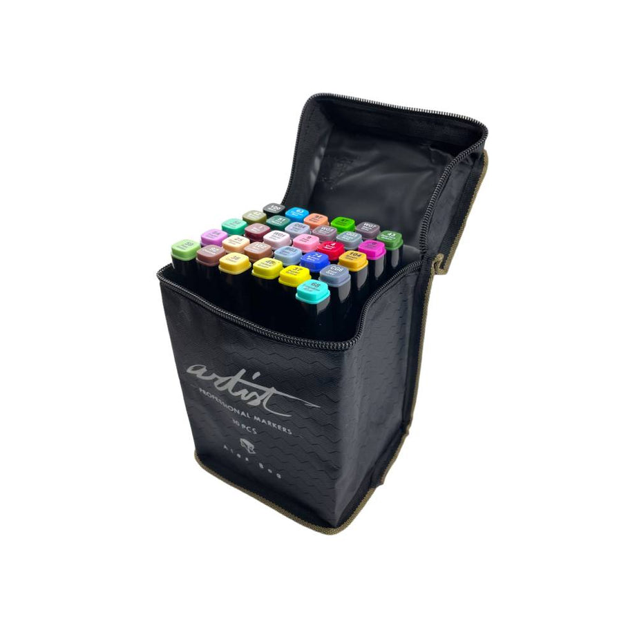 Estojo com 30 Marcadores Dupla Ponta Artist By Alex Bog