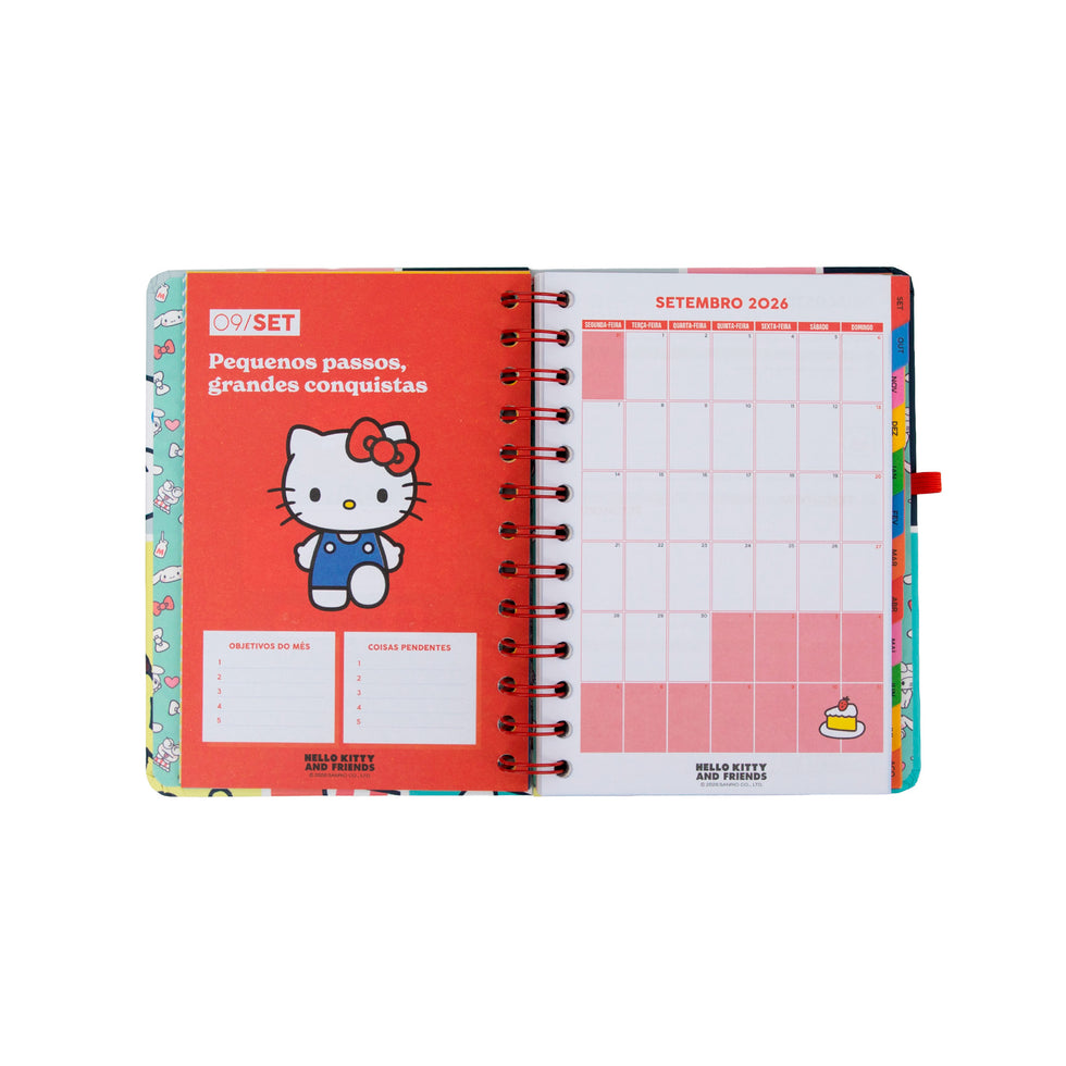 Agenda Semanal Pequena 2026/2027 Mr.Wonderful Hello Kitty & Friends com 3 Canetas Apagáveis "Somos a Melhor Equipa