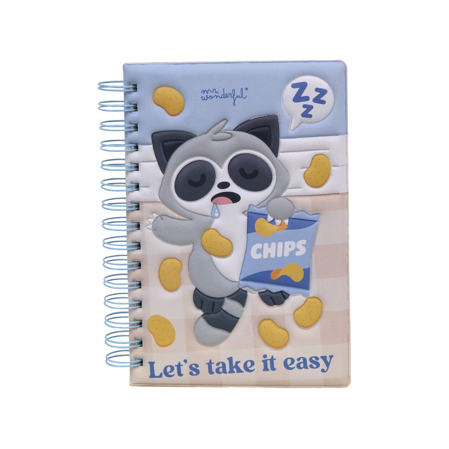 Caderno Squishy Liso Espiral A5 Guaxinim Lazy Mr.Wonderful