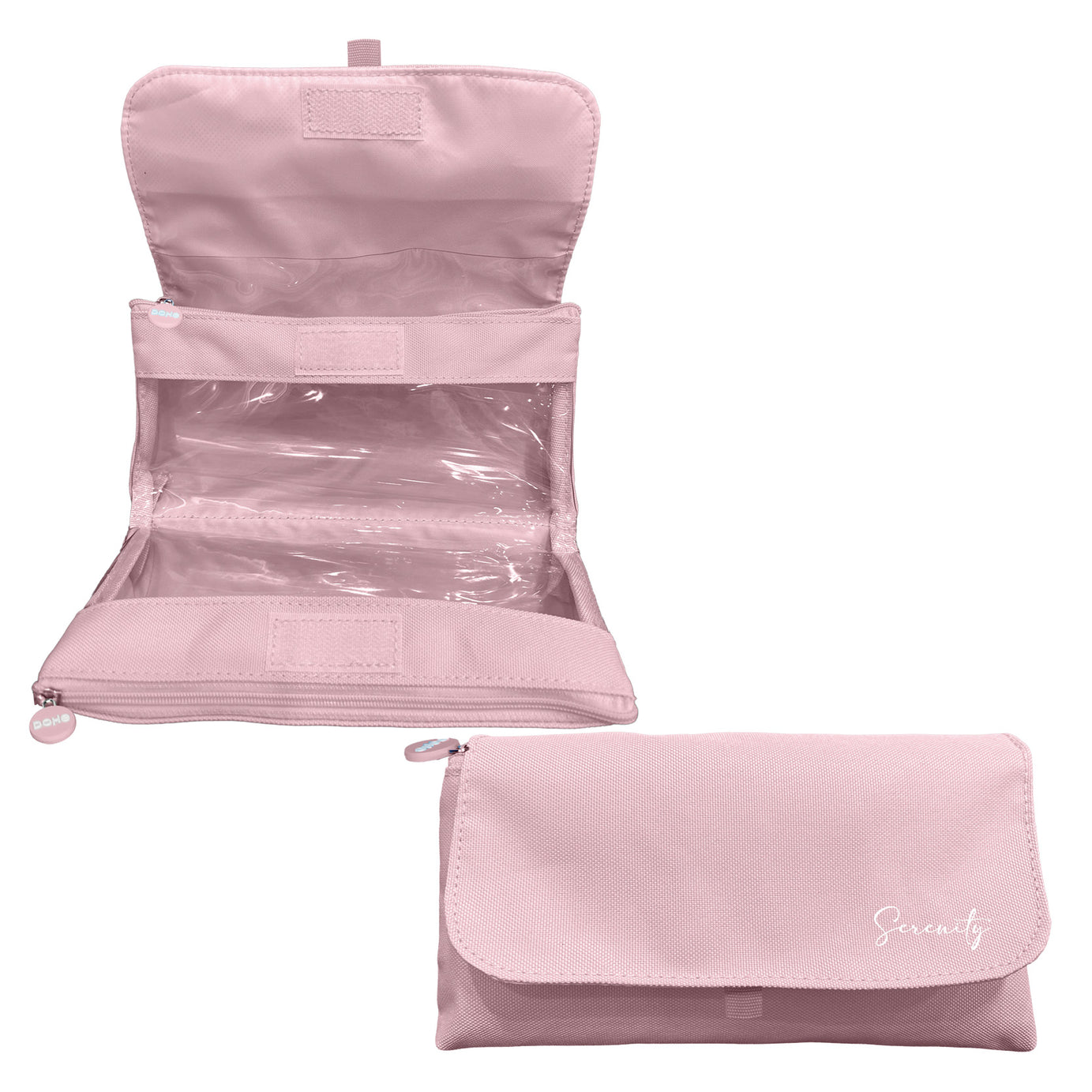 Estojo Duplo Rosa Pastel com Divisórias Transparentes "em Livro" Dohe