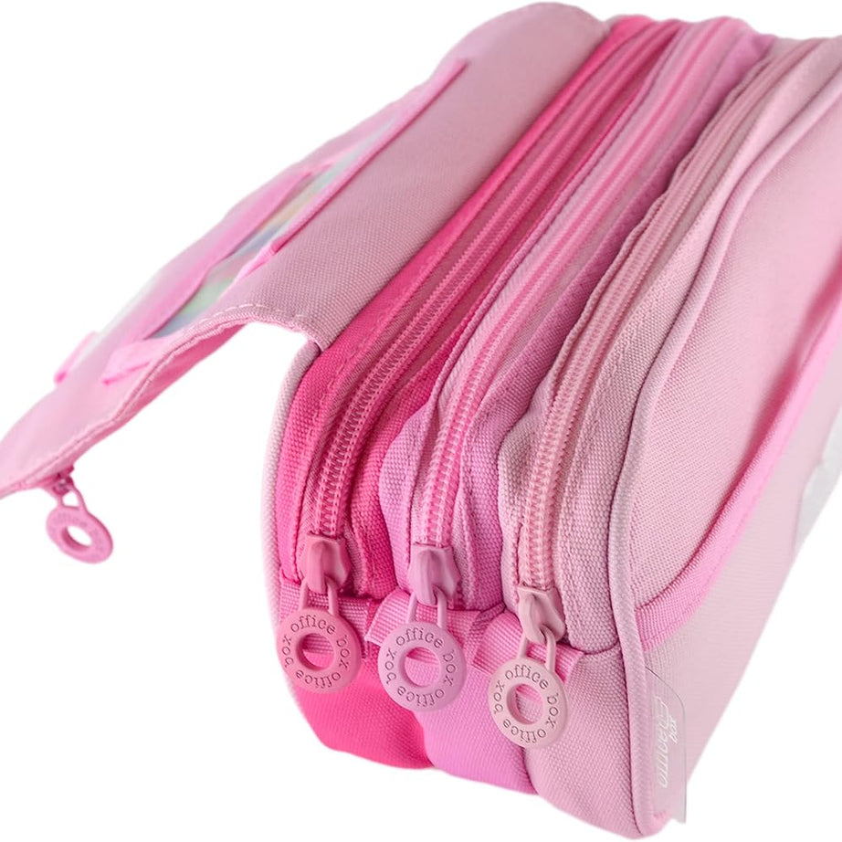 Estojo Triplo Rosa Pastel com Várias Divisórias