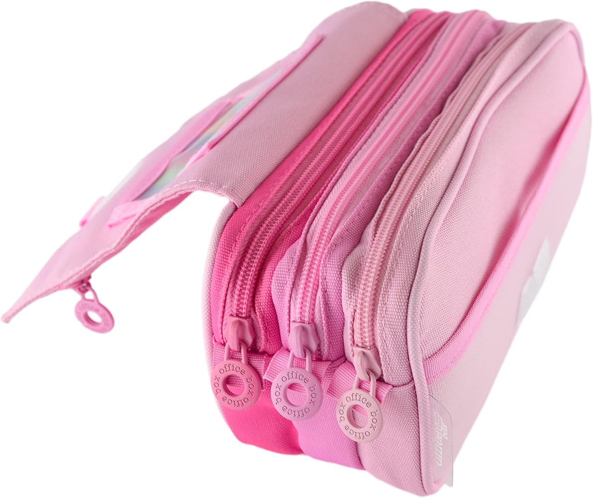 Estojo Triplo Rosa Pastel com Várias Divisórias