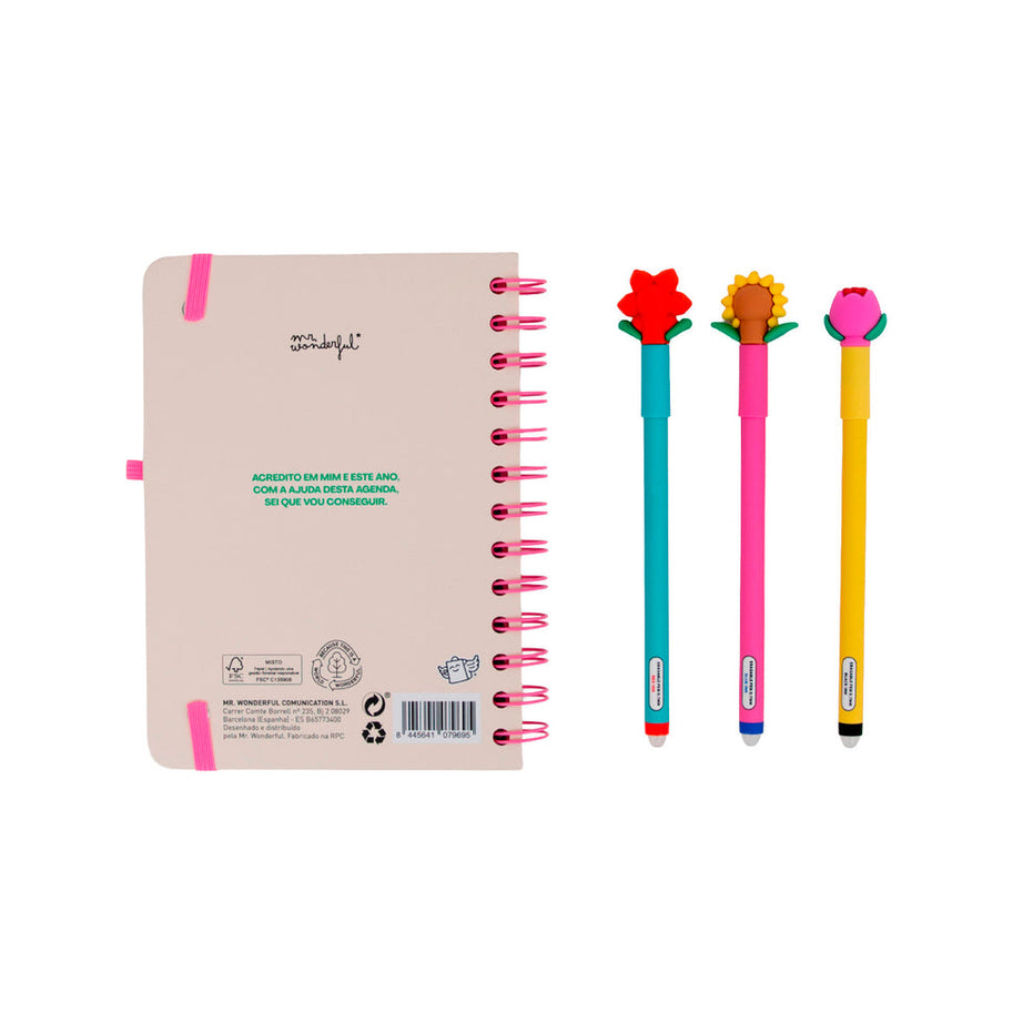 Agenda Semanal Pequena 2026/2027 Mr.Wonderful "Ready" com 3 Canetas Apagáveis Exclusivas