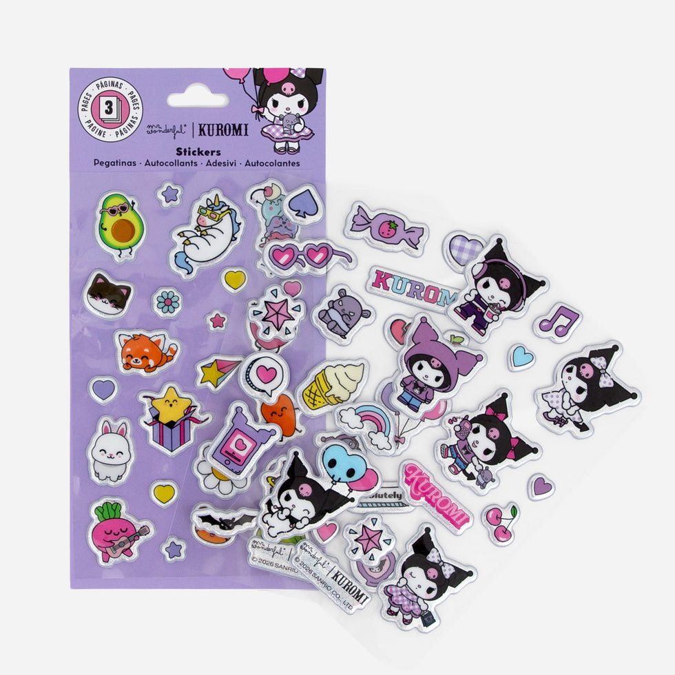 Conjunto Autocolantes com Relevo Kuromi Mr.Wonderful