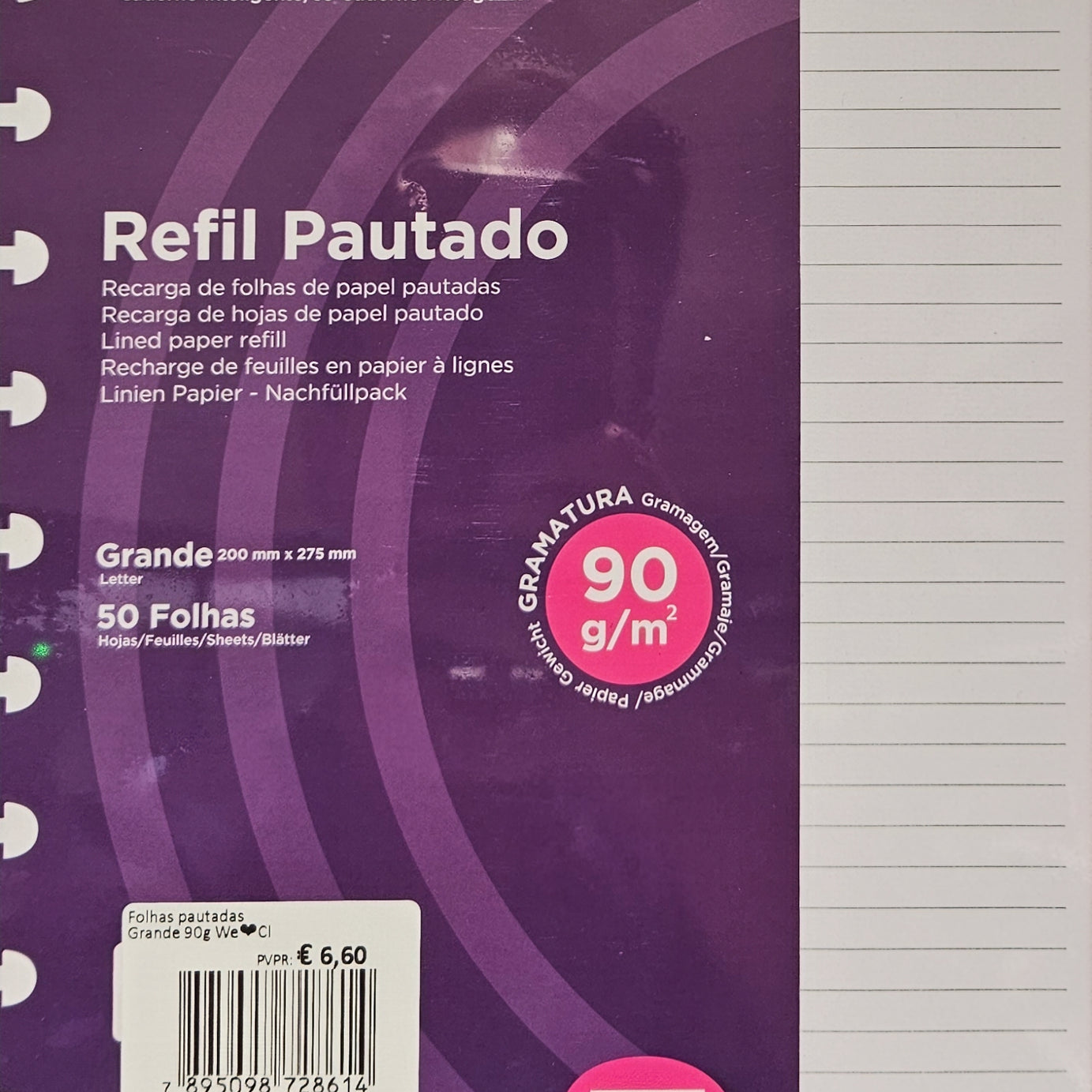 Recarga Folhas Pautadas Grande 90g para Caderno Inteligente Original