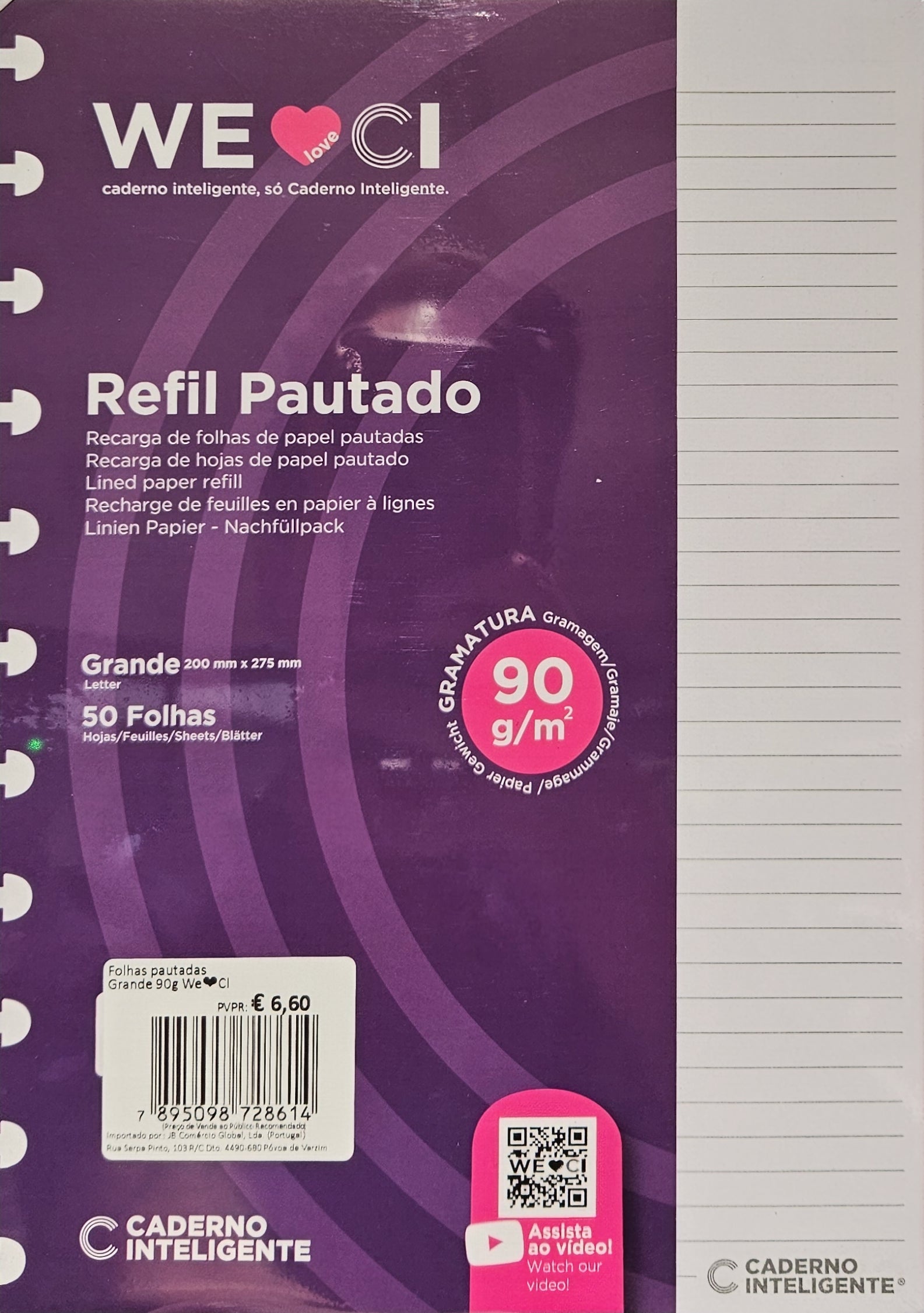Recarga Folhas Pautadas Grande 90g para Caderno Inteligente Original