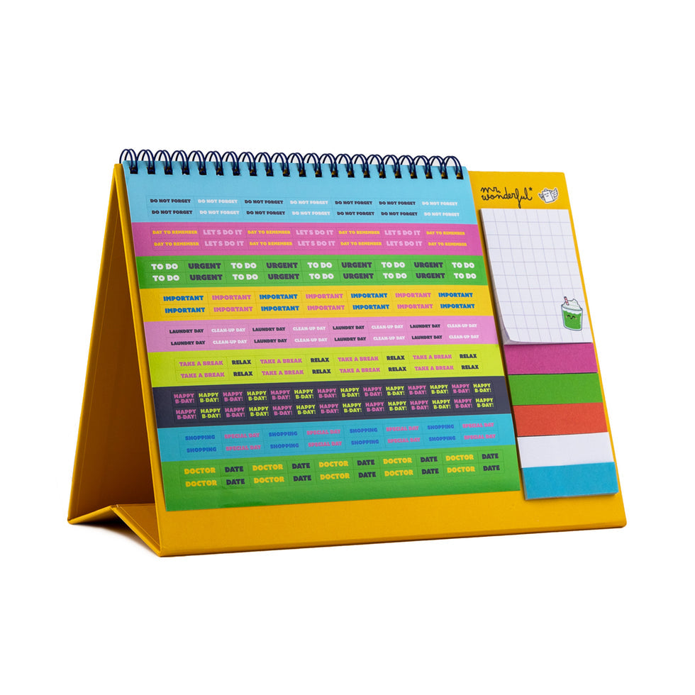 Calendário de Secretária 2027 Mr.Wonderful com Bloco de Notas, Post Its e Autocolantes
