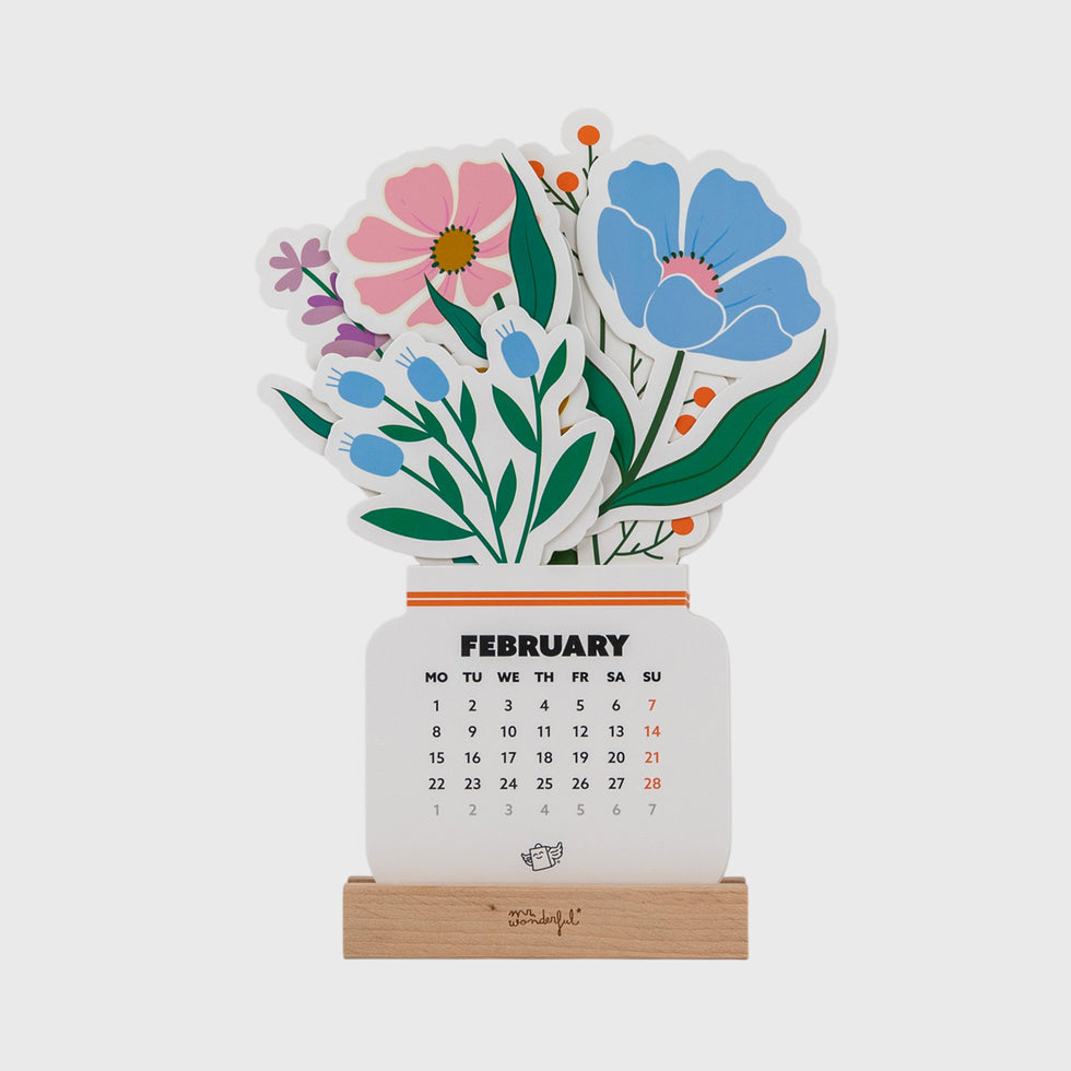 Calendário de Secretária 2027 Mr.Wonderful com Base em Madeira Flores