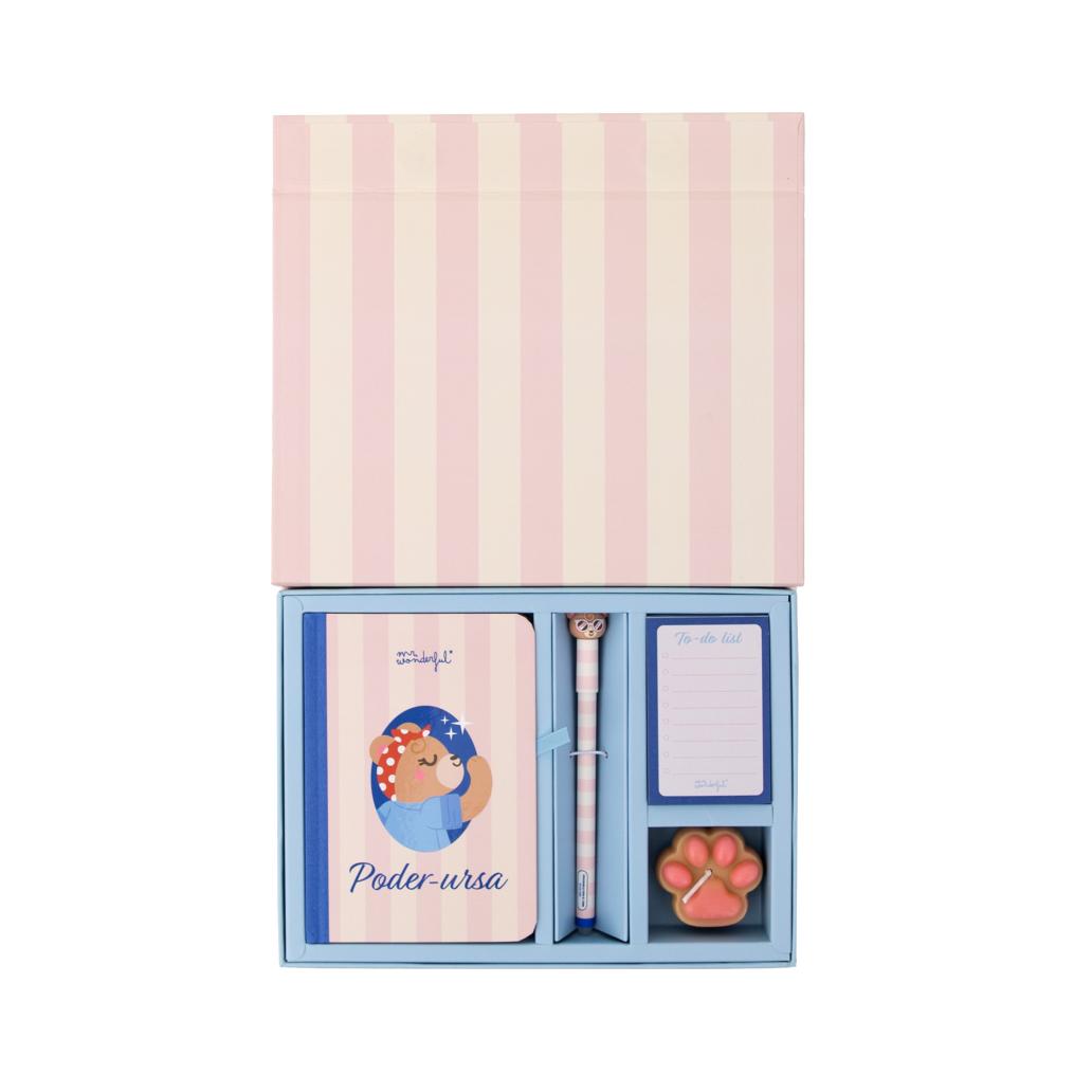 Conjunto Caneta Apagável Exclusiva + Caderno A6 + Bloco + Vela Mr.Wonderful