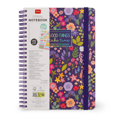 Caderno A5 Espiral Pautado Flores Legami