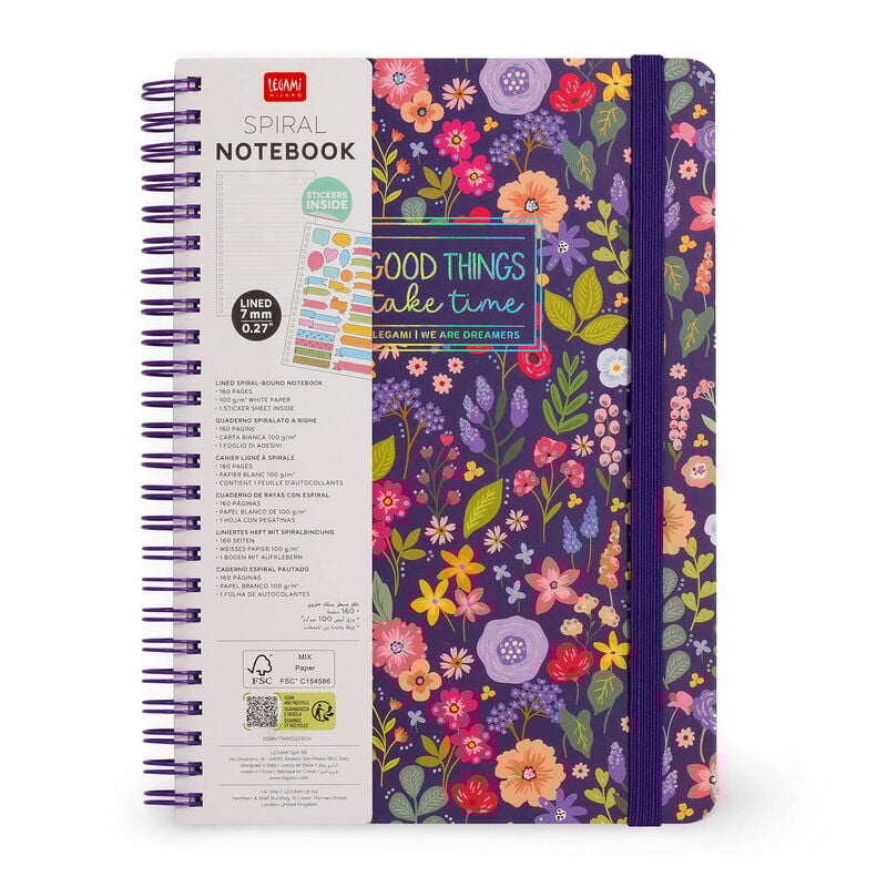 Caderno A5 Espiral Pautado Flores Legami