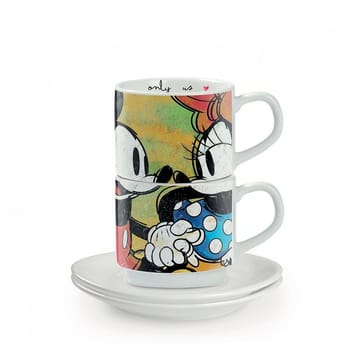 Conjunto 2 Chávenas Café Desenho Empilhável Mickey e Minnie