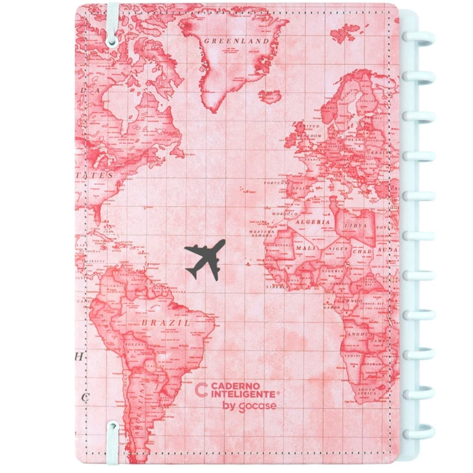 Caderno Inteligente A4 Mapa Mundi Rosa Edição Especial Gocase