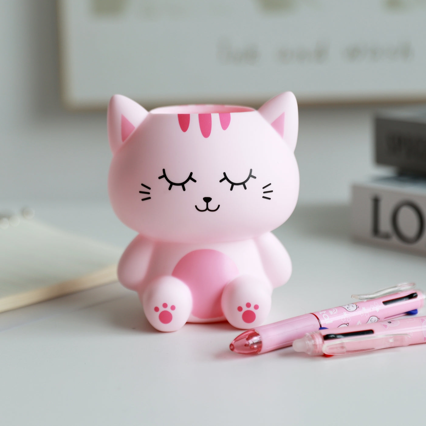 Copo de Secretária Gato Rosa 3D Itotal