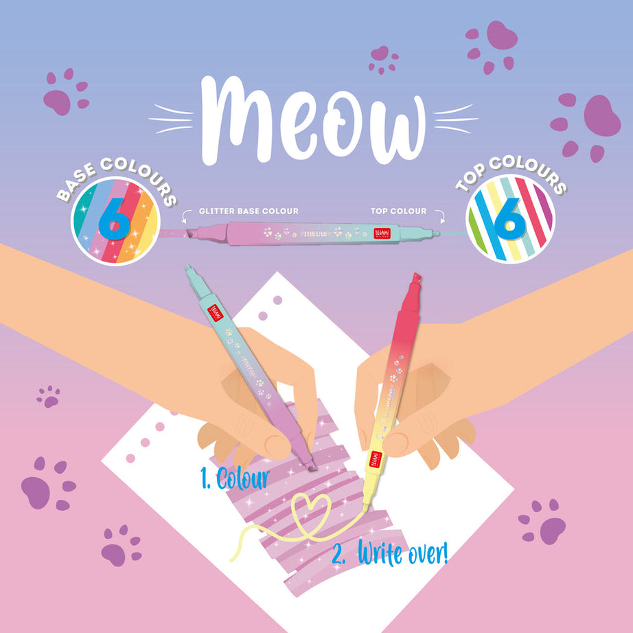 Conjunto 6 Sublinhadores com Glitter e Dupla Ponta de Bicos Diferentes Legami