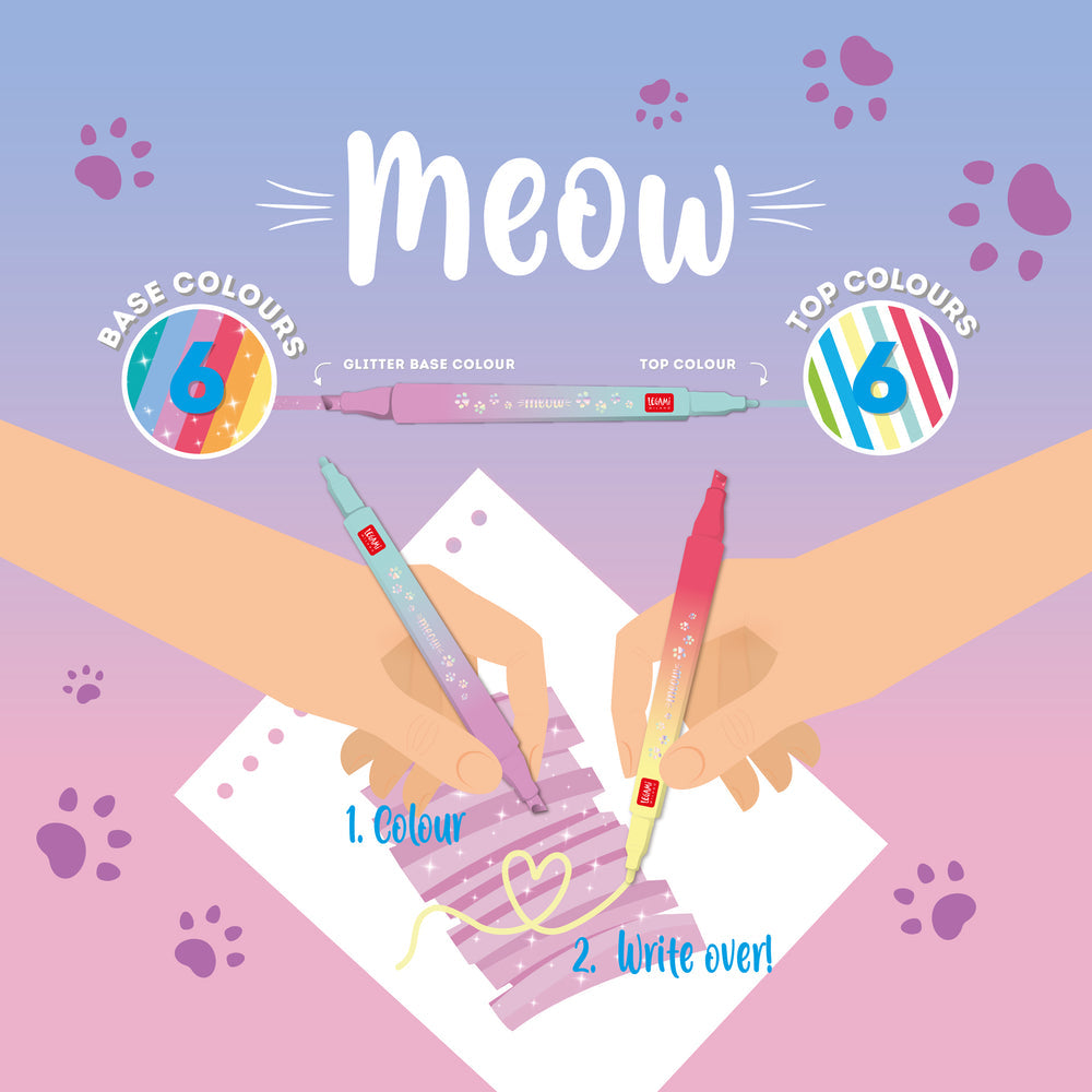 Conjunto 6 Sublinhadores com Glitter e Dupla Ponta de Bicos Diferentes Legami