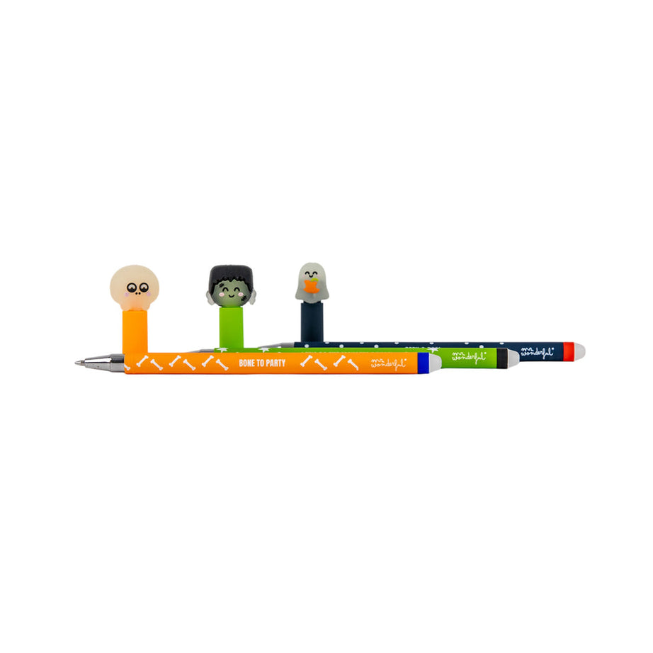 Conjunto 3 Canetas Apagáveis que Brilham no Escuro Halloween  Mr.Wonderful