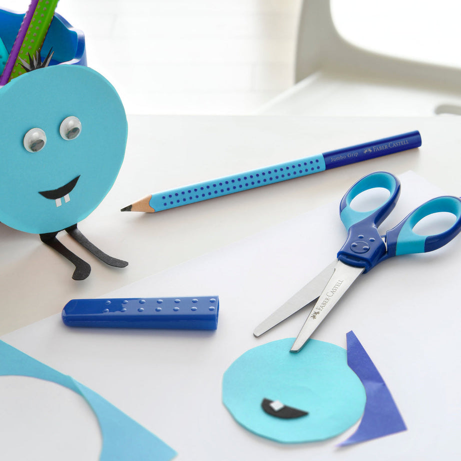 Tesoura Azul com Proteção Ambidestra Faber-Castell