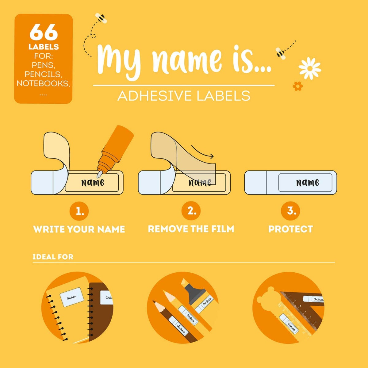Conjunto 66 Etiquetas com Película Protetora Ursinho Legami BTS