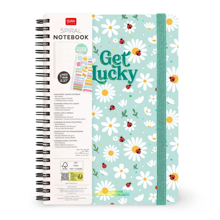 Caderno A5 em Espiral Pautado com Folha de Autocolantes Joaninha Legami