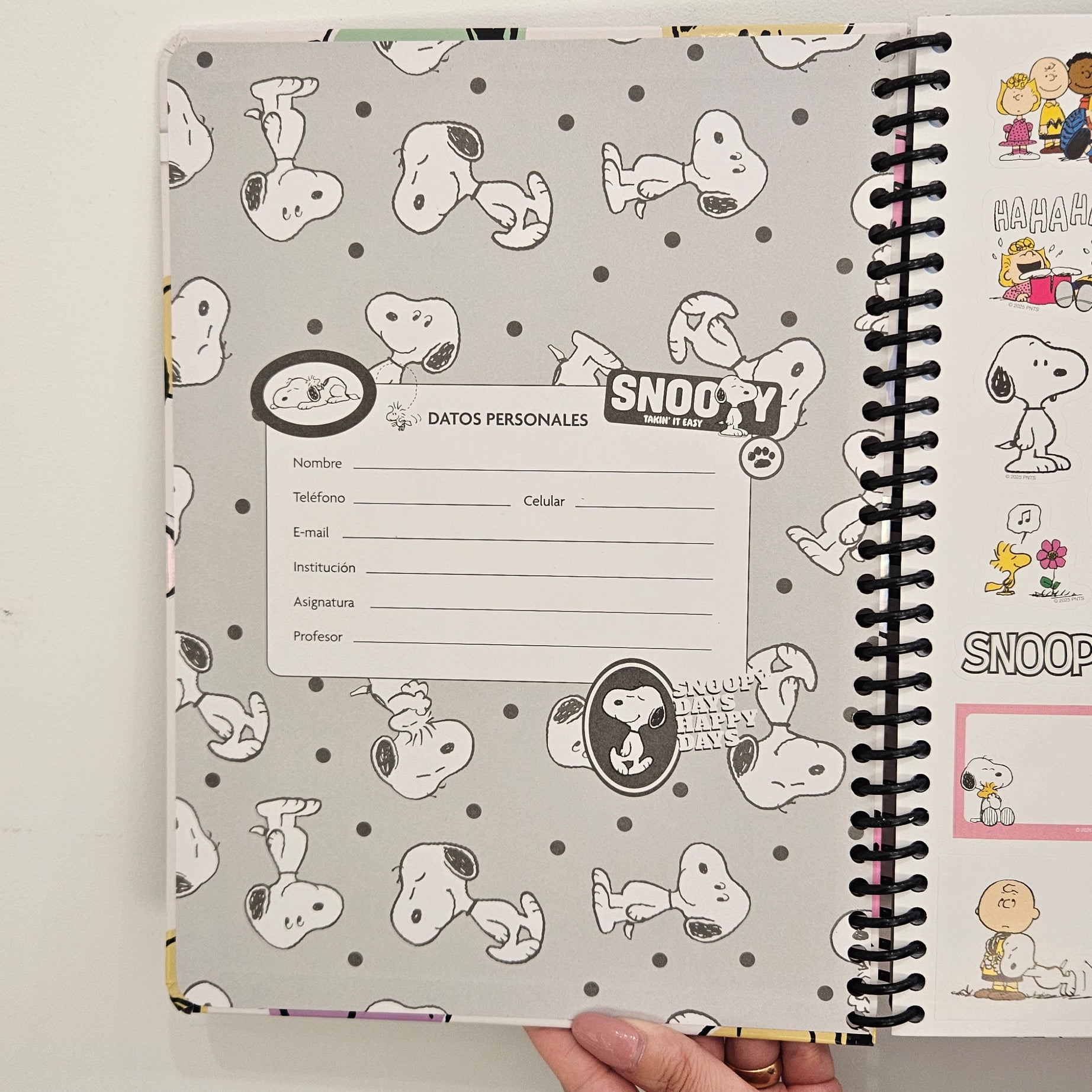 Caderno A4 Snoopy Quadriculado em Espiral com Folha de Autocolantes e Envelope