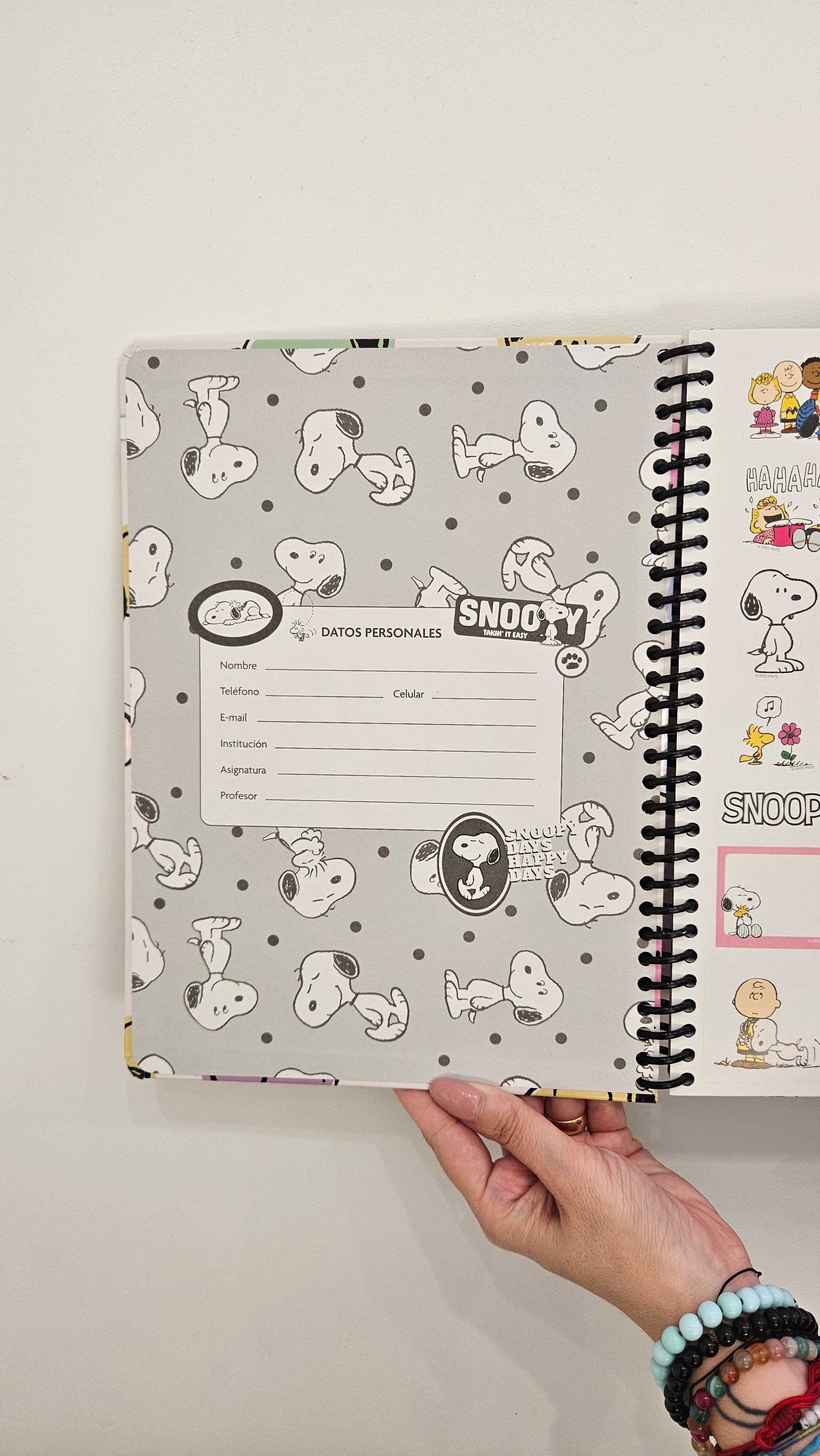 Caderno A4 Snoopy Quadriculado em Espiral com Folha de Autocolantes e Envelope