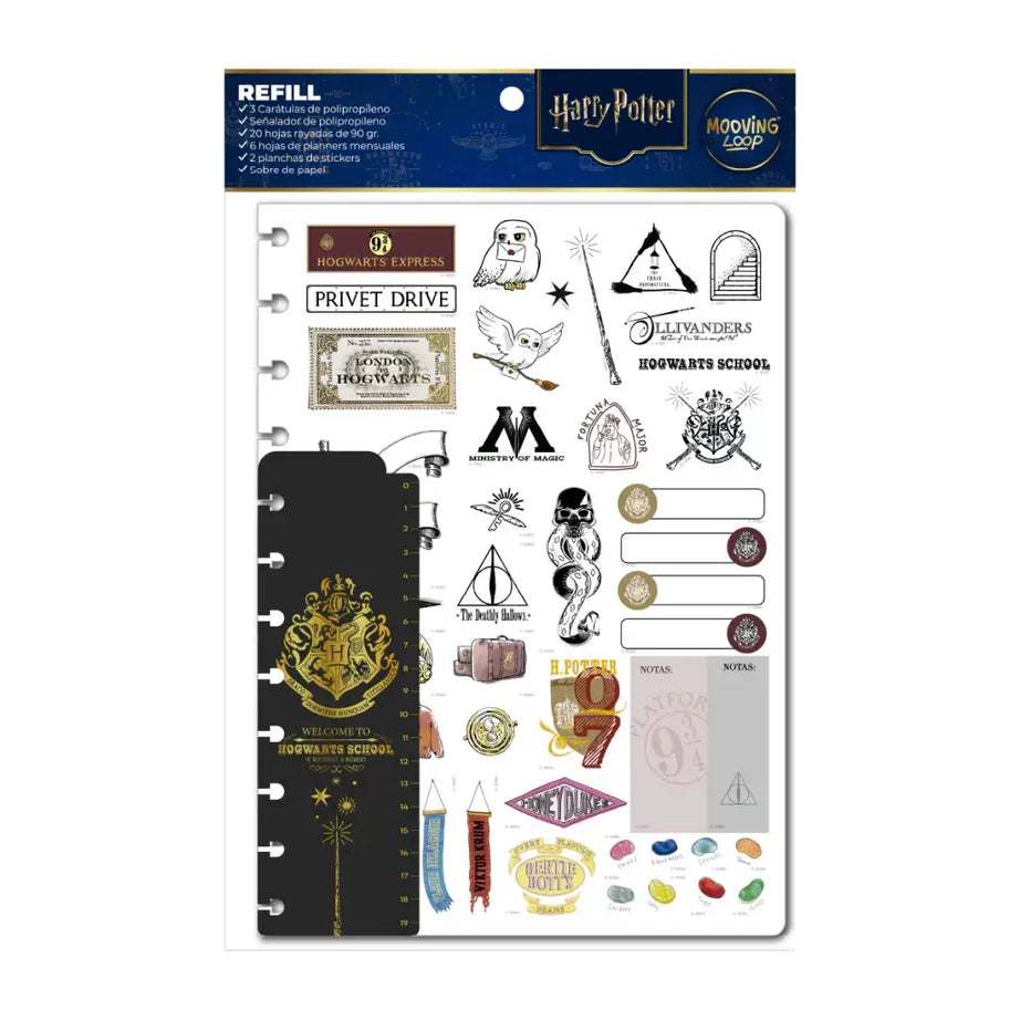Recarga A5 com Vários Acessórios para Caderno Sistema de Discos Inteligente Harry Potter