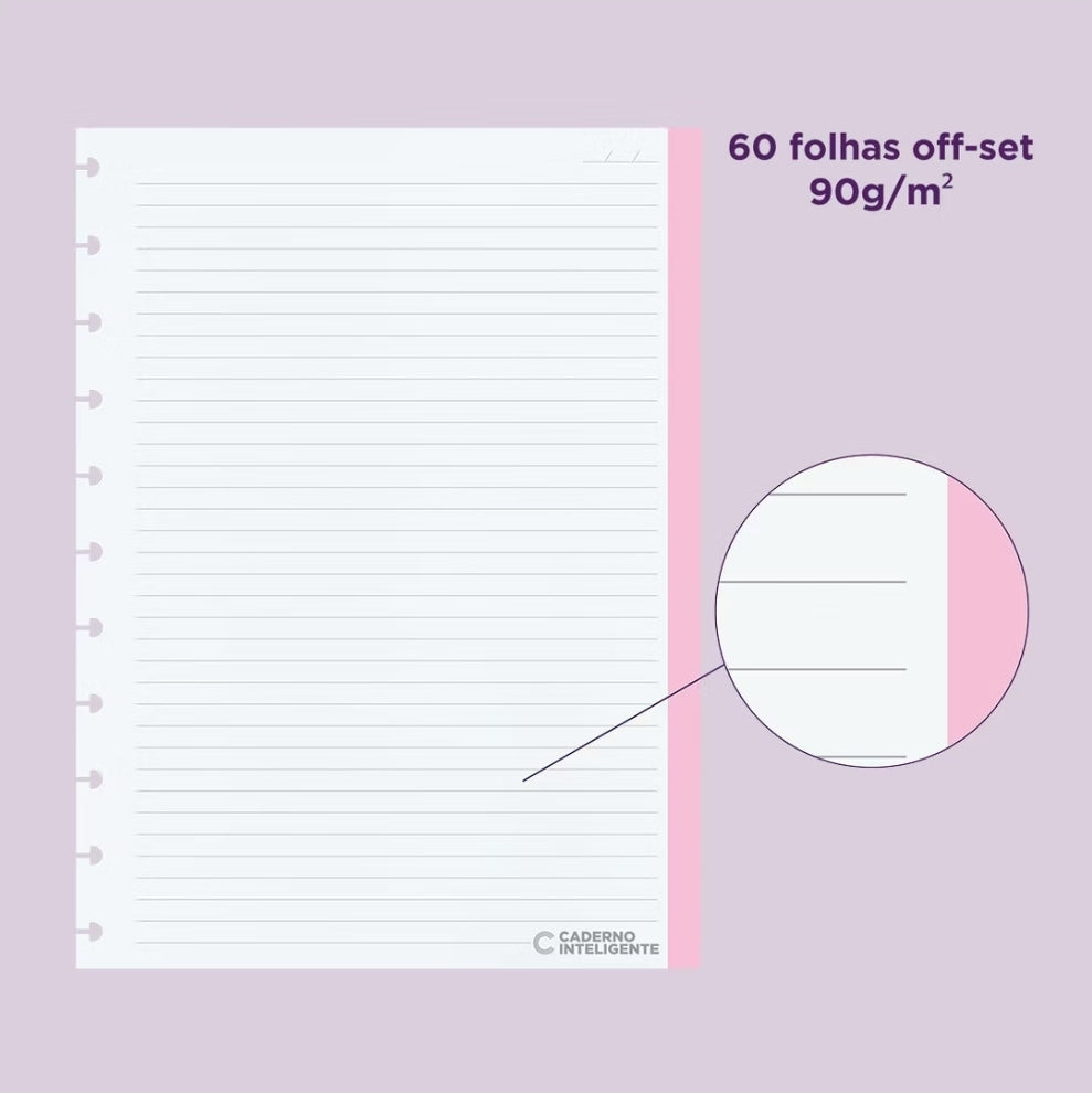 Recarga Folhas Grande Pautadas Coloridas Caderno Inteligente