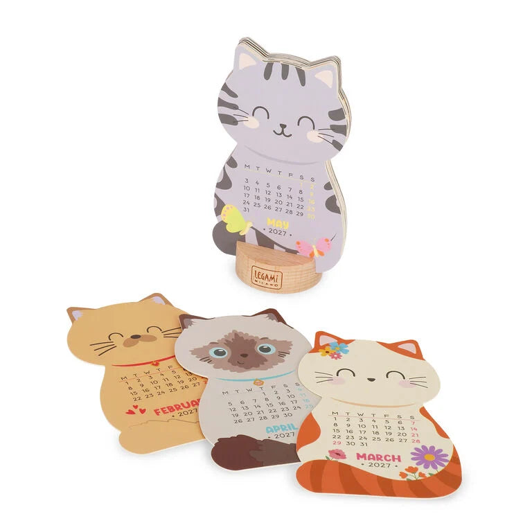 Calendário 2027 Gatinho com Base em Madeira Legami