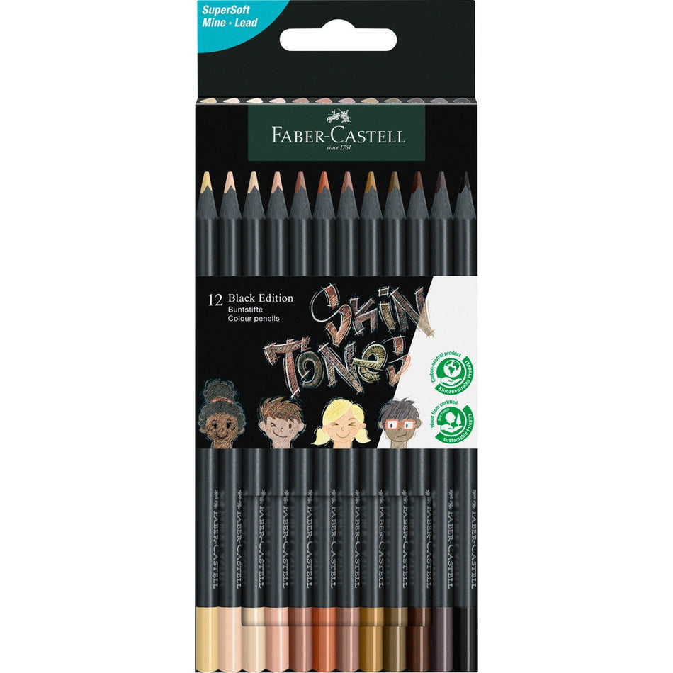Conjunto 12 Lápis Colorir Black Edição Tons de Pele Faber-Castell